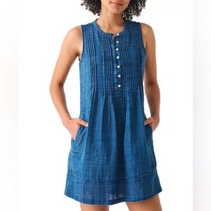 Faherty Dream Cotton Gauze Isha Dress - Indigo - XS